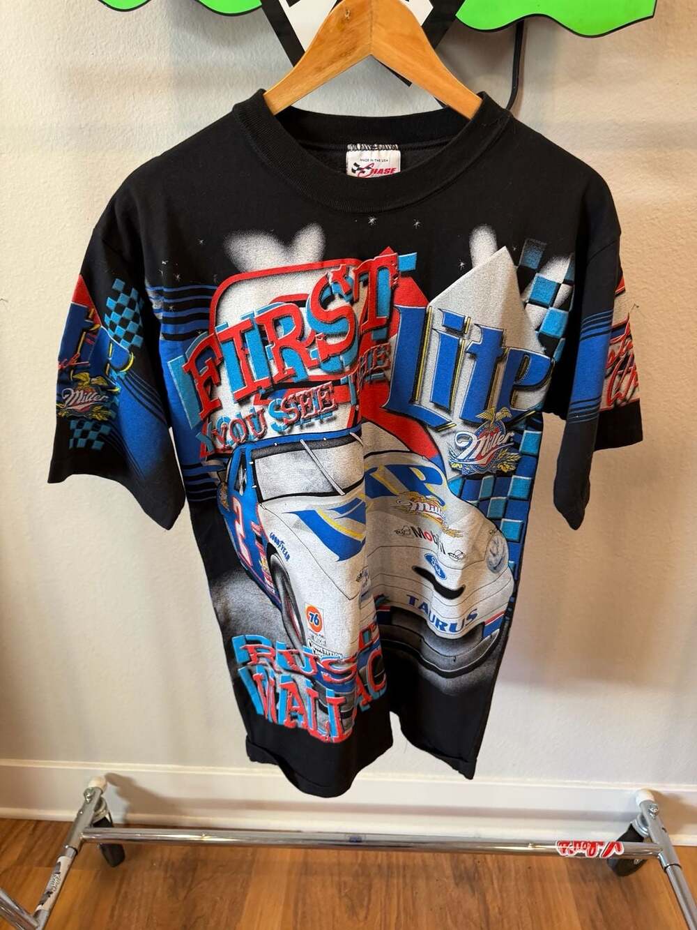 Vintage 90s Chase Racewear Rusty Wallace Miller Lite Nascar AOP T-Shirt